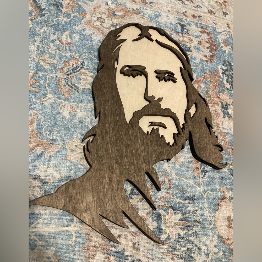 HOMEMADE Wood engraved Jesus sign 14.5”x12”